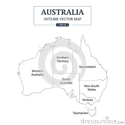 Australia Map Outline High Detail Separated all states Vector Illustration