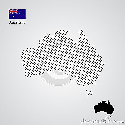 Australia map silhouette halftone style Cartoon Illustration