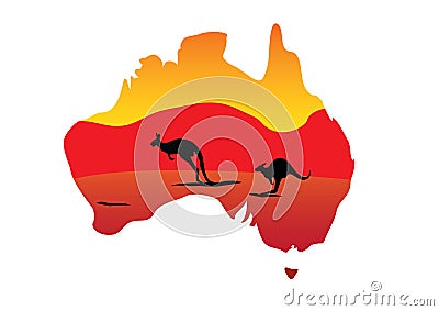 Australia map and two hopping kangaroo Stock Photo