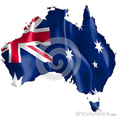 Australia map with waving flag Stock Photo