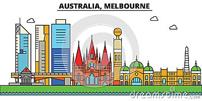 Australia, Melbourne. City skyline architecture Vector Illustration