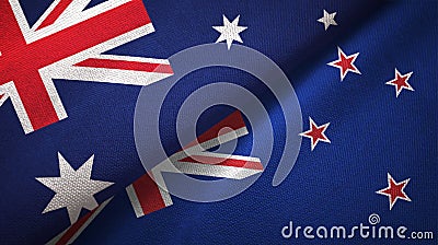 Australia and New Zealand two flags textile cloth, fabric texture Stock Photo