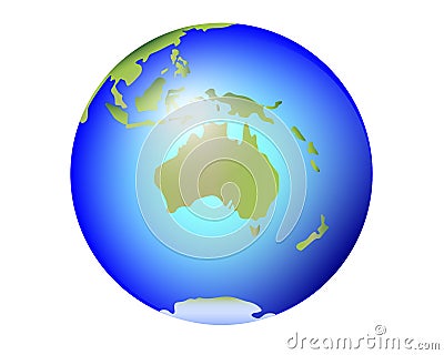 Australia, New Zealand, Tasmania on the planet Earth. Globe with continent Australia and Oceania - full color vector world map. Vector Illustration