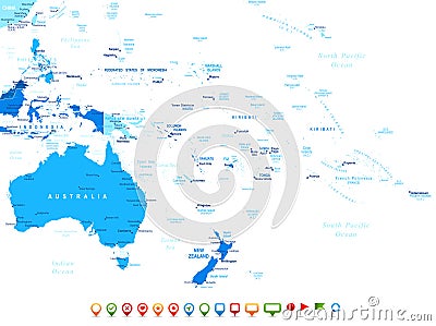 Australia and Oceania - map and navigation icons - illustration. Vector Illustration