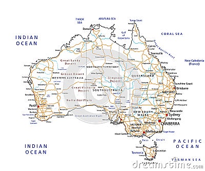High detailed Australia road map with labeling. Vector Illustration