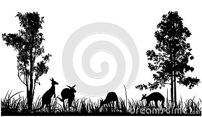 Australia silhouette of four kangaroos Vector Illustration