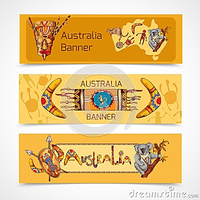 Australia sketch banners horizontal Vector Illustration