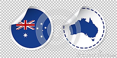 Australia sticker with flag and map. Label, round tag with count Vector Illustration