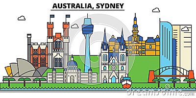 Australia, Sydney. City skyline architecture . Editable Vector Illustration