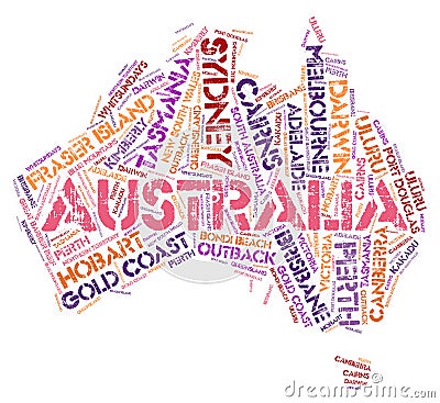 Australia top travel destinations word cloud Stock Photo