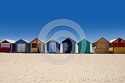 Australia tour to Brighton Beach bathing boxes Stock Photo