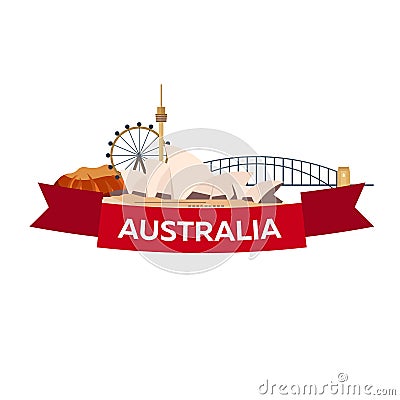 Australia. Tourism. Travelling illustration. Modern flat design. Sydney travel. Cartoon Illustration