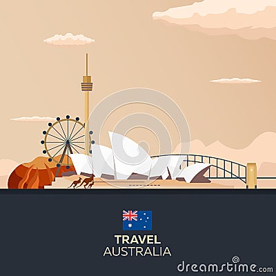 Australia. Tourism. Travelling illustration. Modern flat design. Sydney travel. Cartoon Illustration