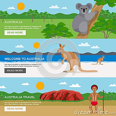 Australia Travel Horizontal Banners Set Vector Illustration