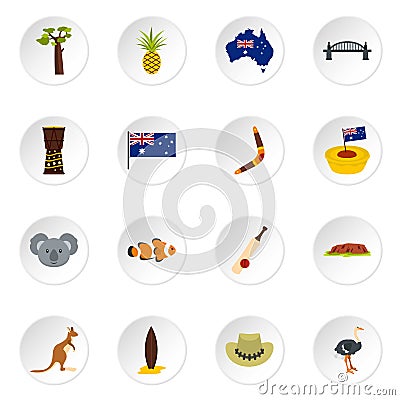 Australia travel icons set in flat style Vector Illustration