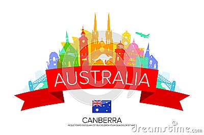 Australia Travel Landmarks. Vector Illustration