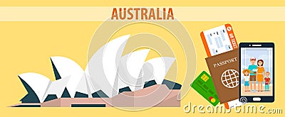 Australia Vector Horizontal Banner with Lettering Vector Illustration