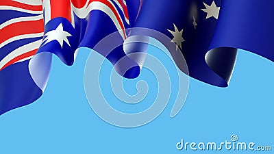 Australia waving flag on blue sky for banner design. Australia national waving flag isolated on blue background. Festive patriotic Cartoon Illustration