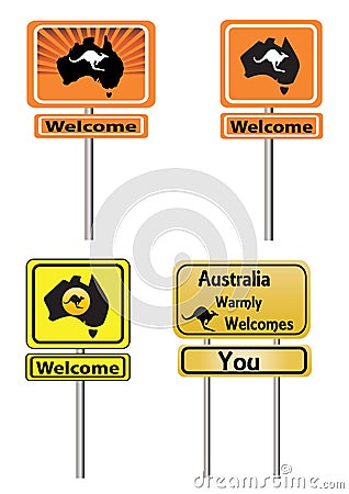 Australia welcome signs, four different signs Vector Illustration