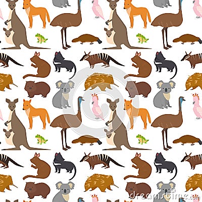 Australia wild animals cartoon popular nature characters seamless pattern background flat style mammal collection vector Vector Illustration