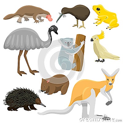 Australia wild animals cartoon vector collection Vector Illustration