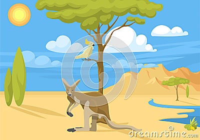 Australia wild background landscape animals cartoon popular nature flat style australian native forest vector Vector Illustration