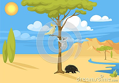 Australia wild background landscape animals cartoon popular nature flat style australian native forest vector Vector Illustration