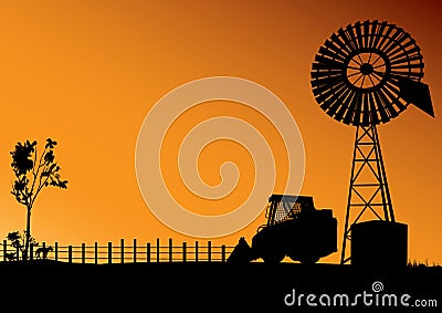 Australia with windmill or wind turbine Vector Illustration