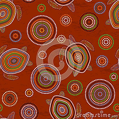 Australian Aboriginal Art. Sea turtles. Seamless pattern. Background brown Stock Photo