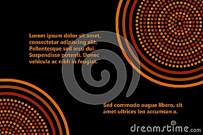 Australian aboriginal geometric art concentric circles banner template in orange brown and black, vector Vector Illustration