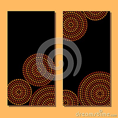 Australian aboriginal geometric art concentric circles in orange brown and black, two cards set, vector Vector Illustration