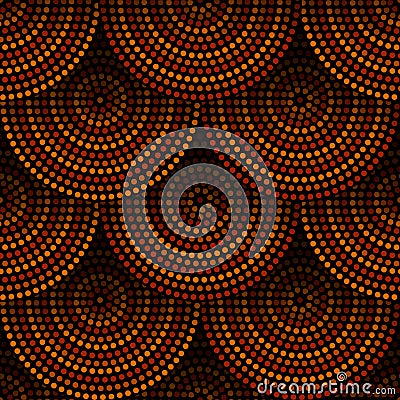 Australian aboriginal geometric art concentric circles seamless pattern in orange brown and black, vector Vector Illustration