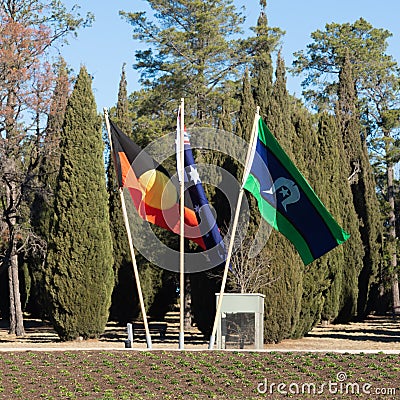 Australian Aboriginal, National, and Torres Strait Islands Flags Stock Photo