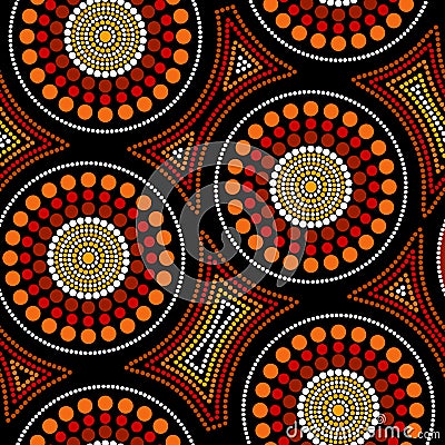 Australian aboriginal seamless vector pattern with dotted circles and crooked squares Stock Photo