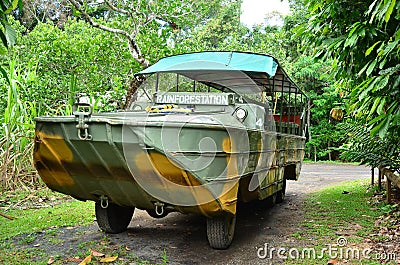 Australian amphibious vehicle DUKW drive in Queensland Australia Stock Photo