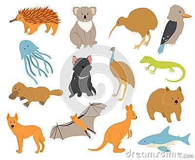 Australian animals set. Vector Illustration