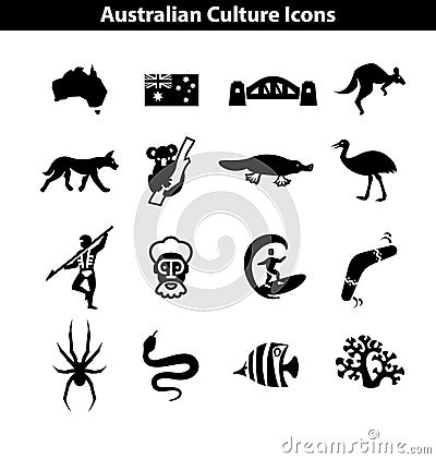 Australian Culture Icon Set. National Signs and Landmarks Vector Illustration