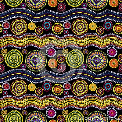 Australian design with dots - circles, waves. Seamless pattern Stock Photo