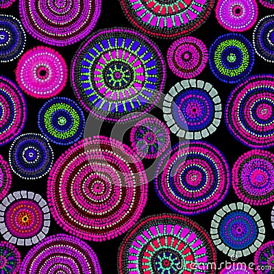 Australian design with dots - circles, waves. Seamless pattern Stock Photo