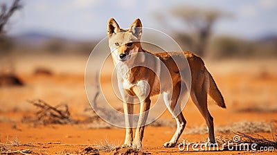 Australian dingo looking for a prey in the middle of the outback in central Australia. generative ai Stock Photo