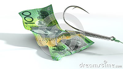 Australian Dollar Banknote Baited Hook Stock Photo