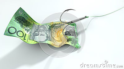 Australian Dollar Banknote Baited Hook Stock Photo