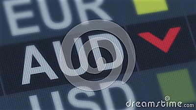 Australian dollar fall, world exchange market, currency rate fluctuating, screen Stock Photo