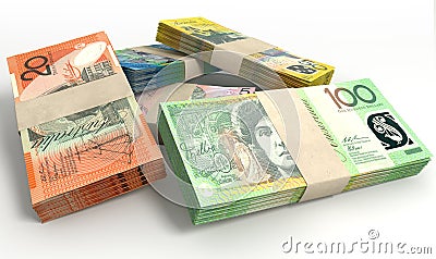 Australian Dollar Notes Bundles Stack Stock Photo