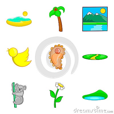 Australian fauna icons set, cartoon style Vector Illustration