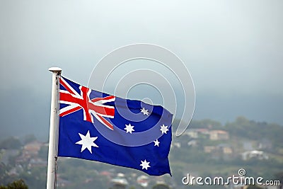 Australian flag featuring six stars and the British union jack. Stock Photo