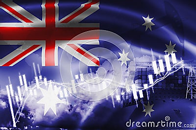Australian flag, stock market, exchange economy and Trade, oil production, container ship in export and import business and Stock Photo
