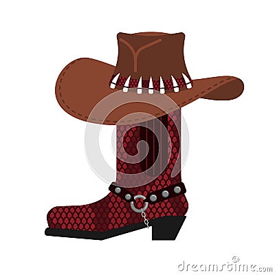 Australian hat and crocodile skin boots. Cowboy cap and python l Vector Illustration