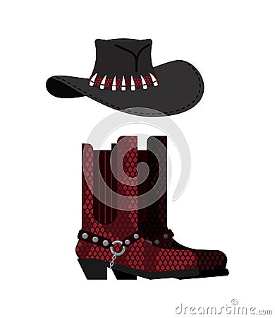 Australian hat and crocodile skin boots. Cowboy cap and python l Vector Illustration