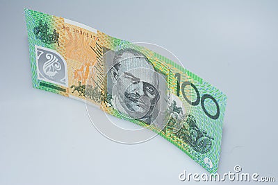 Australian Hundred Dollar Banknote Standing up Sir John Monash Side Stock Photo